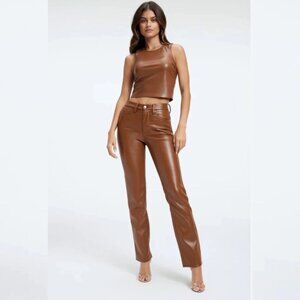Good American Camel Brown Leather Pants